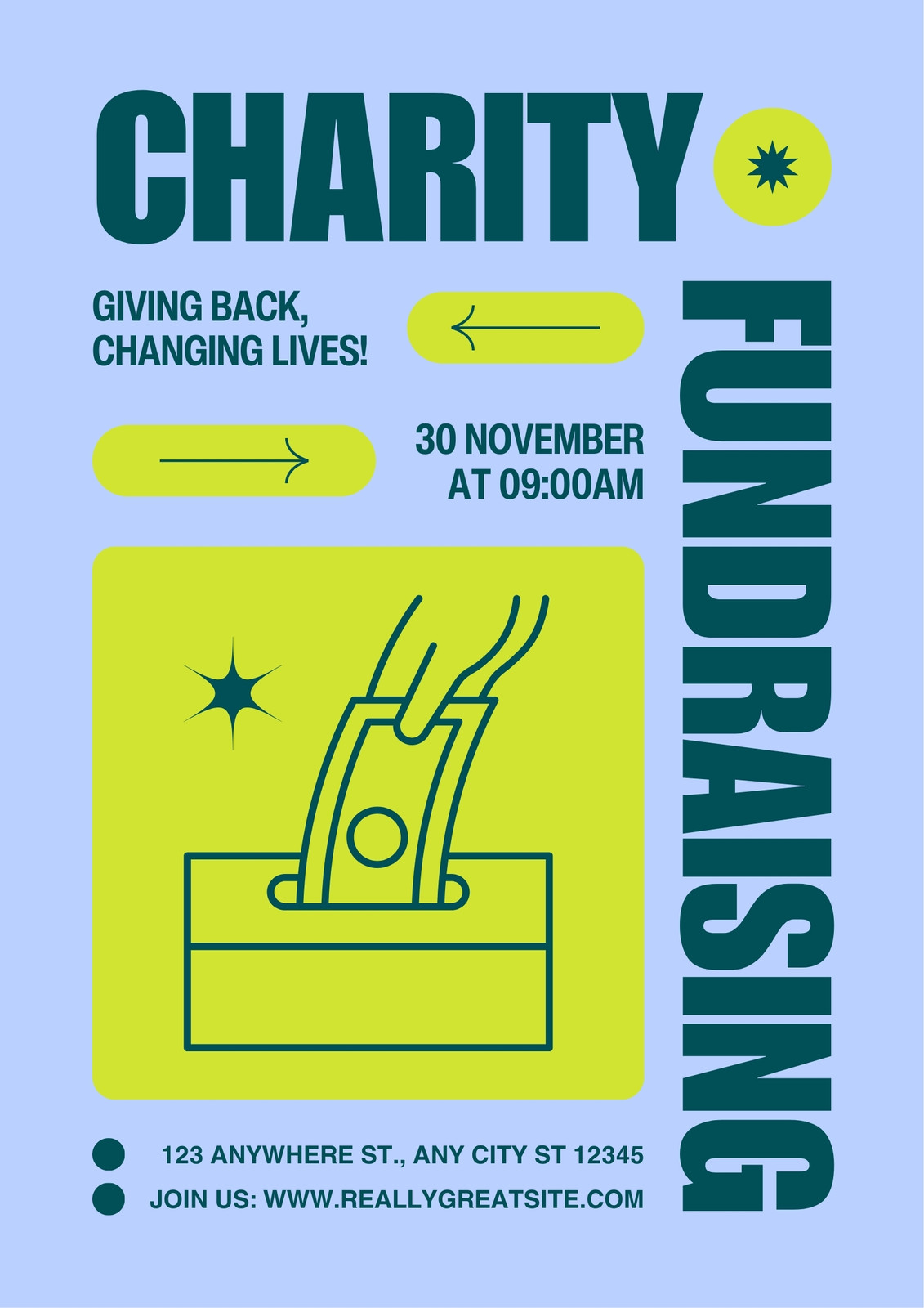 Blue Green Bold Charity Fundraising Poster