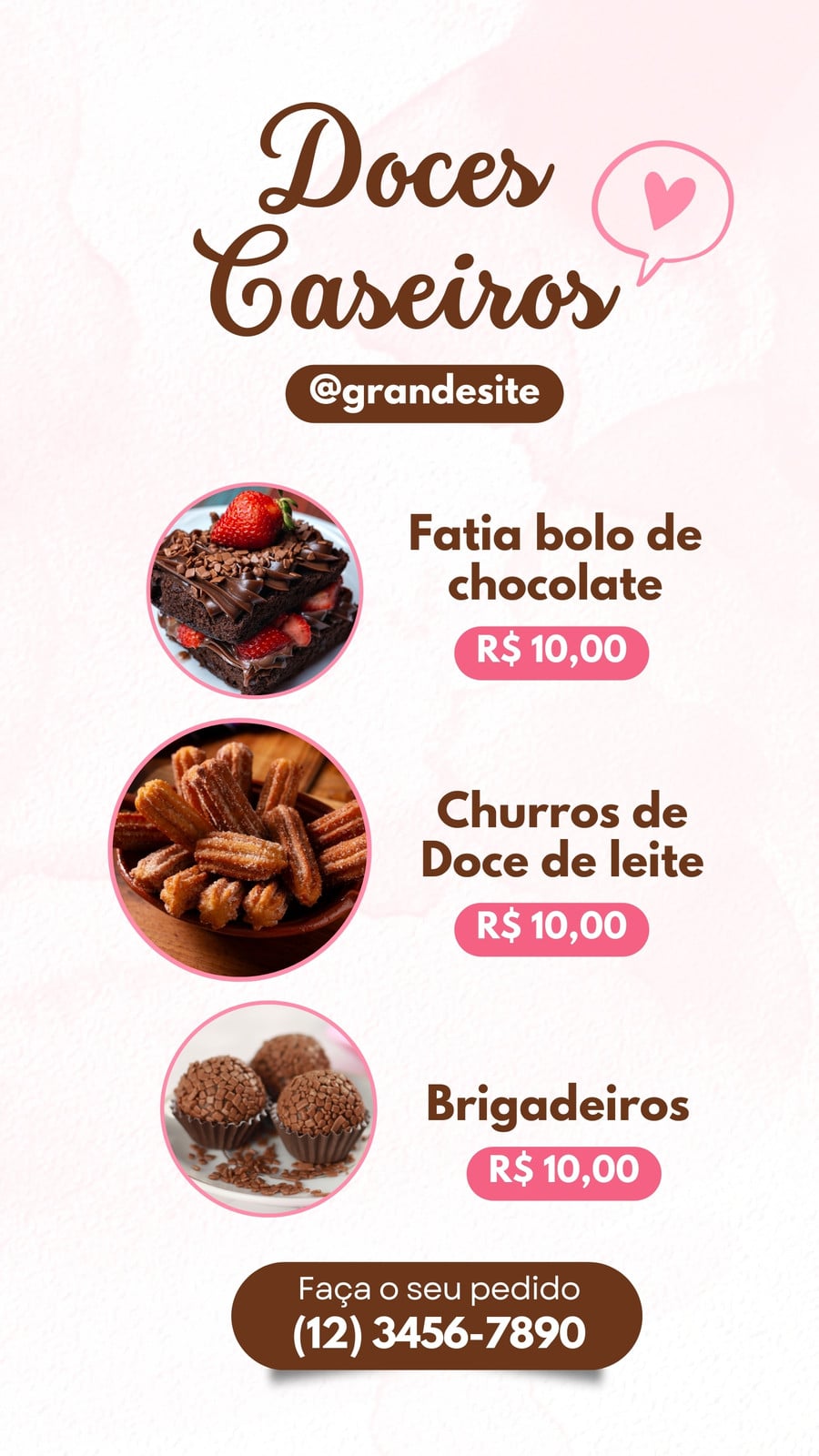 Cardápio bolo doces caseiros moderno rosa instagram story