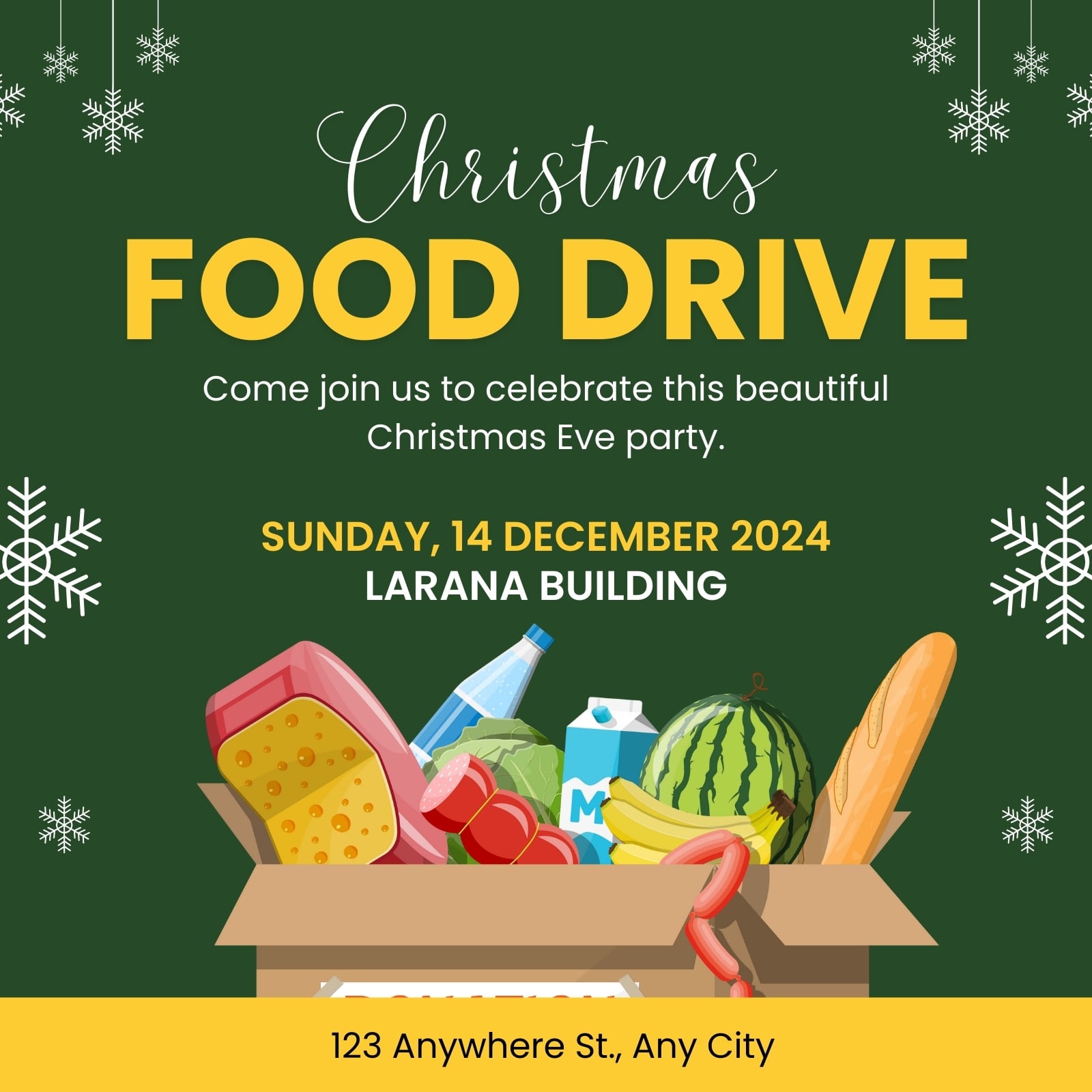 Green and Yellow Minimalist Christmas Food Drive Instagram Post