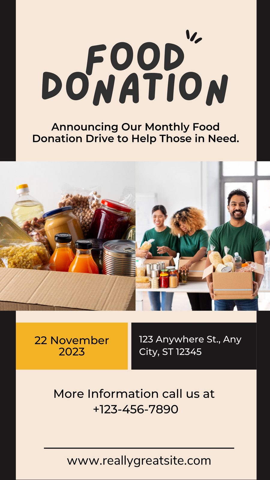 Beige Simple Food Donation Instagram Post
