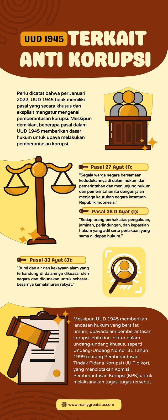 Kuning dan Cokelat Ilustrasi Undang Undang Korupsi Infografis