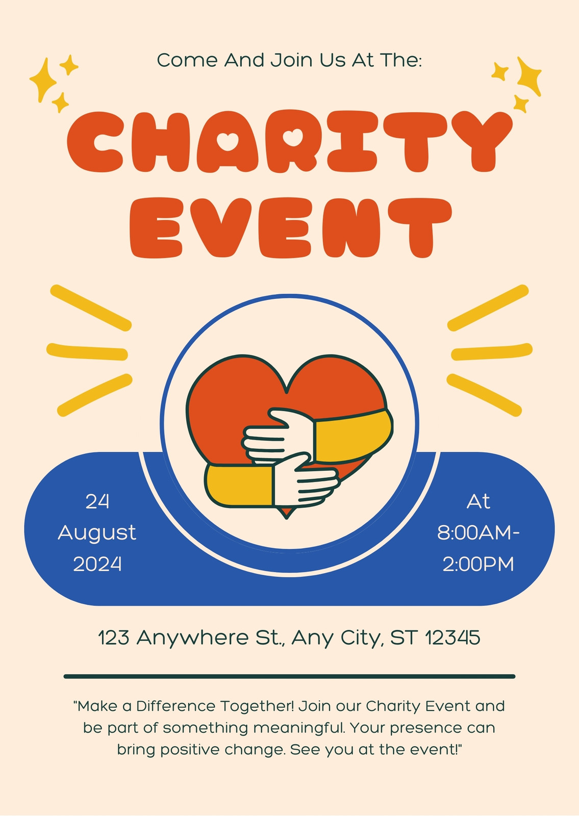 Beige Blue Illustrative Charity Event Invitation