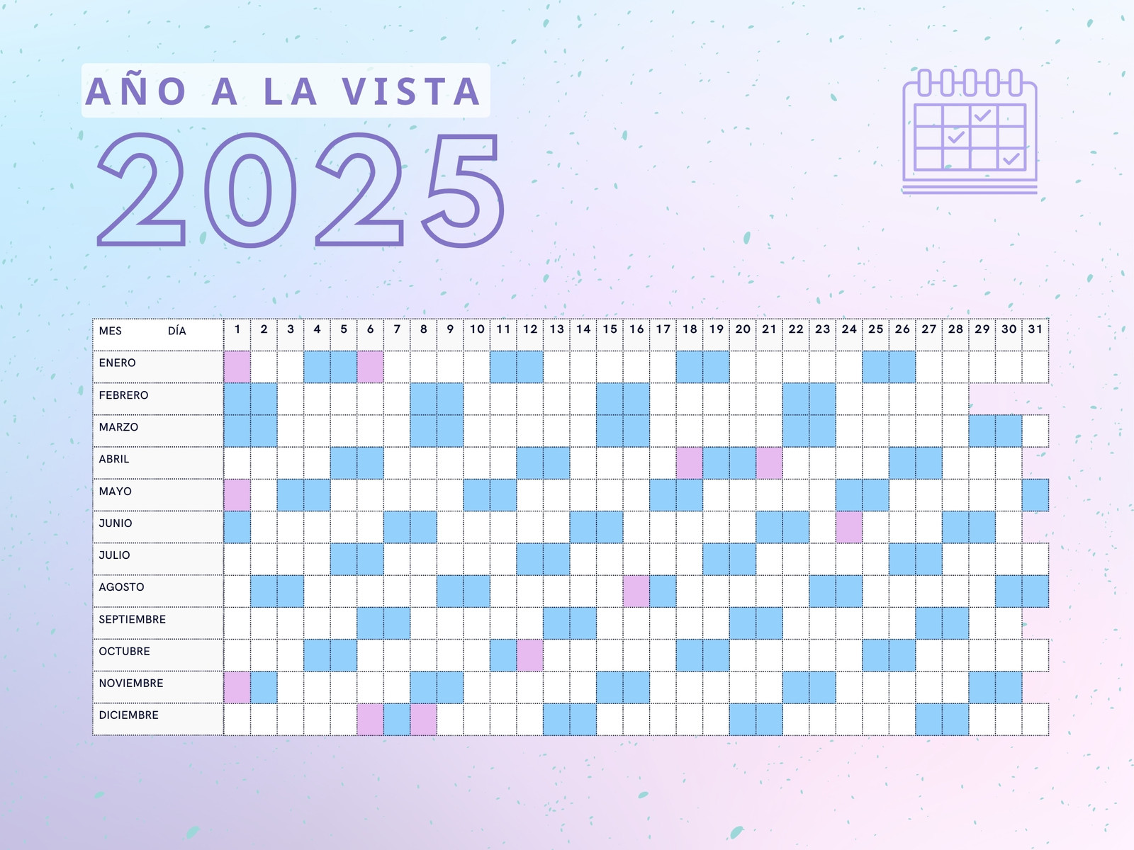 Gráfico Planificador anual 2025 multicolor degradado