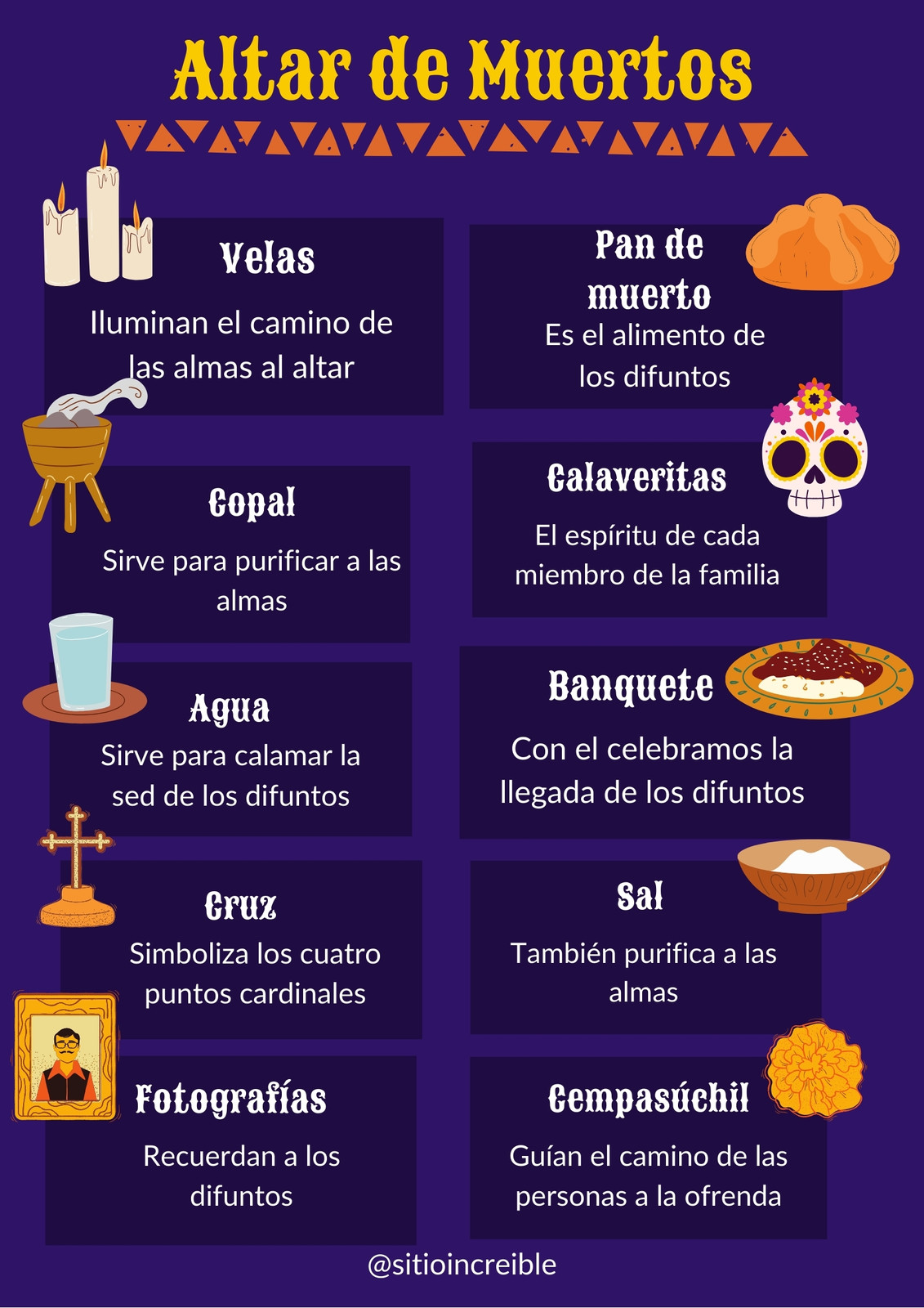 Cartel Altar de Día de Muertos Ilustrado Morado