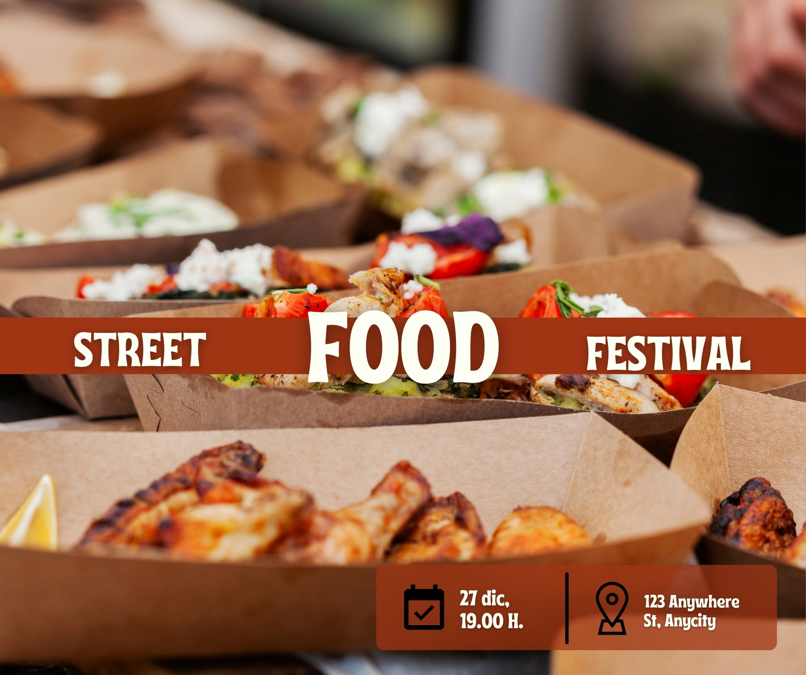 Post Facebook Street Food Festival Semplice Fotografico Marrone Bianco