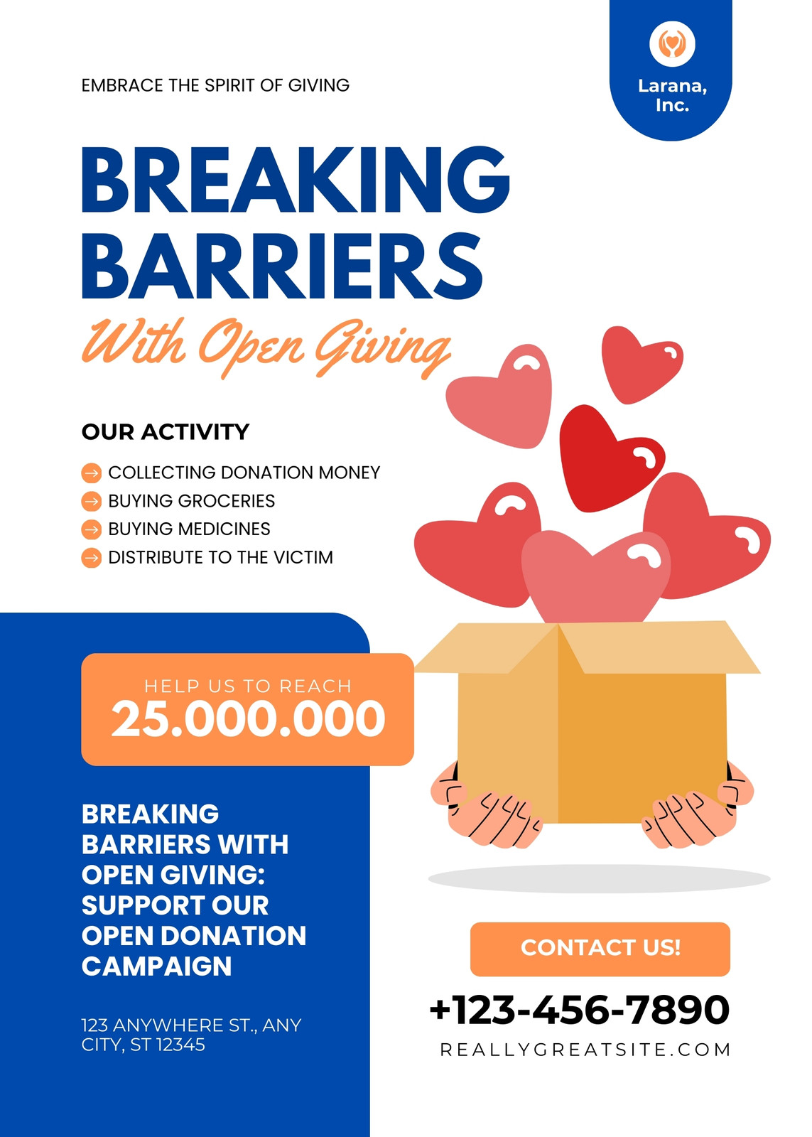 White Blue Illustration Open Donation Flyer