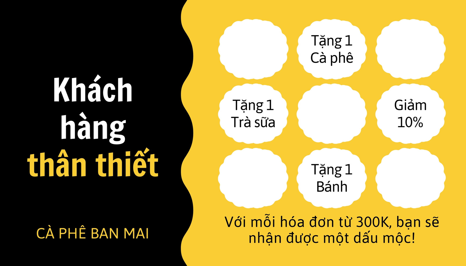 Thẻ tích điểm cà phê đen vàng Thẻ tích điểm cà phê đen vàng