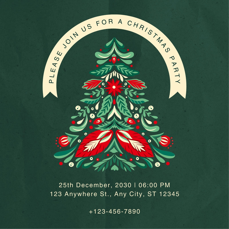 Vintage Minimalist Christmas Tree Holiday Invitation Canva template, green