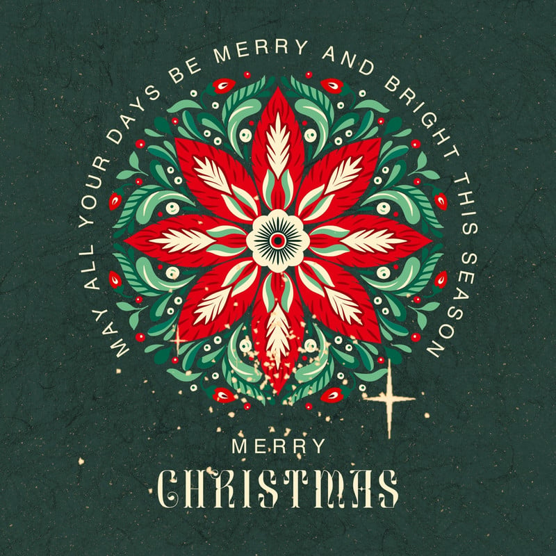 Vintage Folk Christmas Greeting Animated Social Media Canva template, red and green
