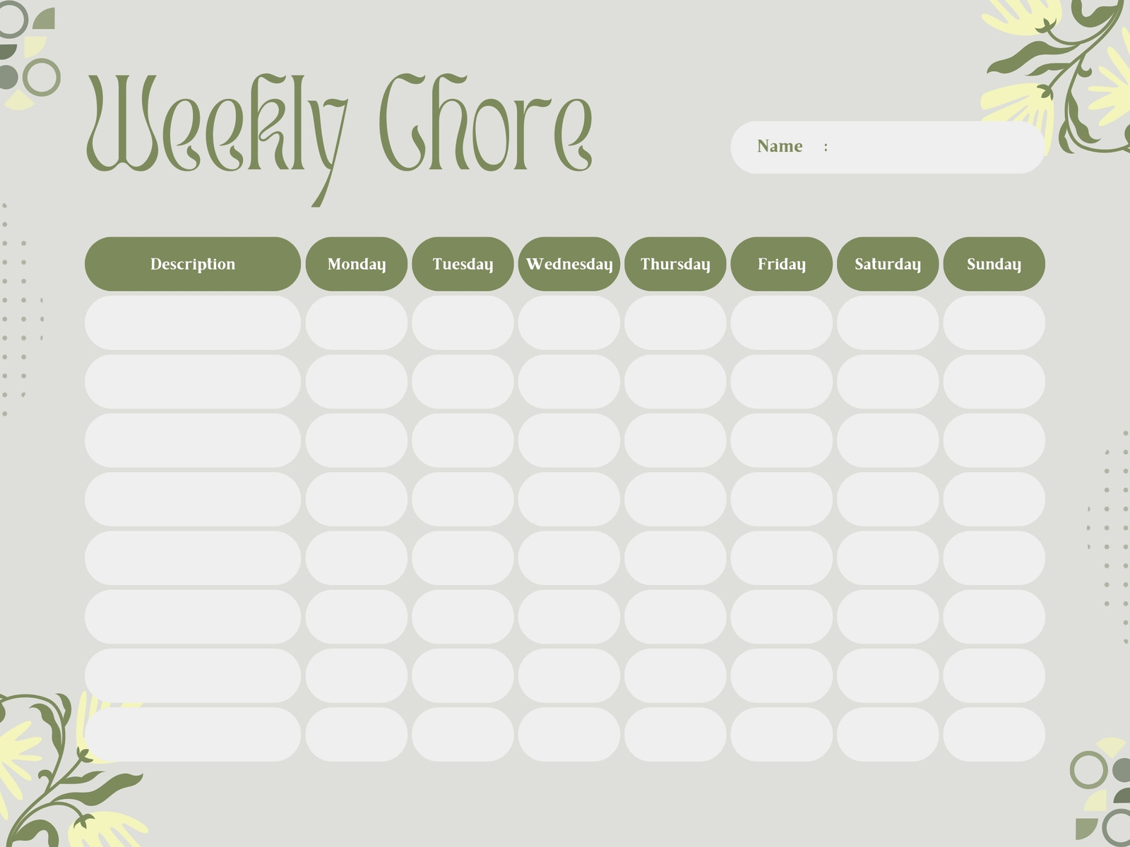 Green Abstract Floral Weekly Chore Graph