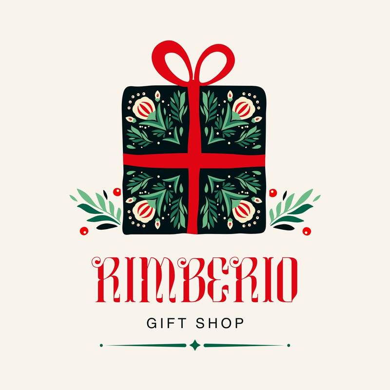 Vintage Ornate Colorful Gift Shop Logo Canva template, red and green