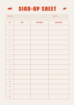 Free and customizable sign up sheet templates