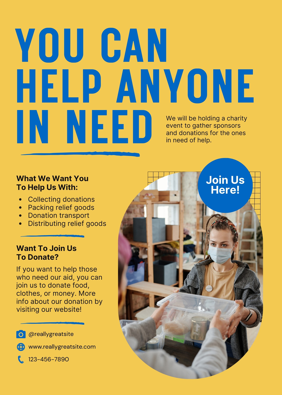 Blue and Yellow Bold Charity EventFlyer