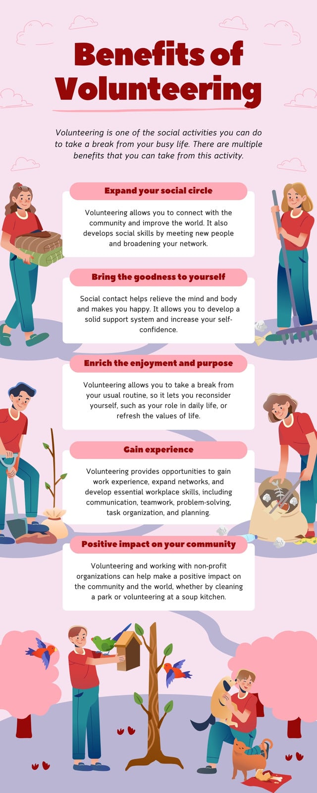 Pink and Illustrative Playful Style Benefit of Volunteering Infographic