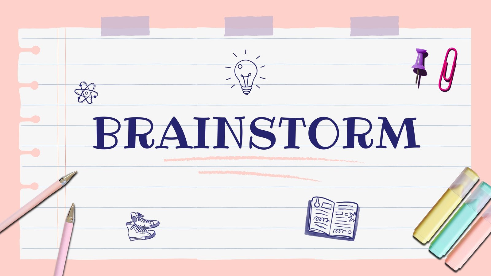 Apresentação de brainstorm com doodles divertida rosa e branca