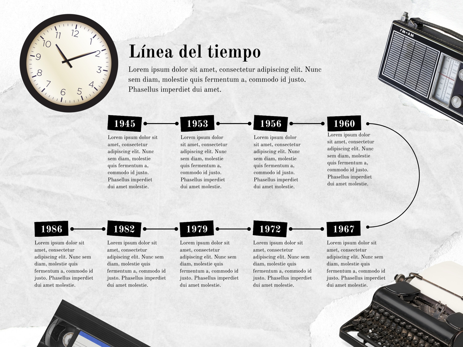 Grafico Linea del Tiempo Papel Rasgado Gris