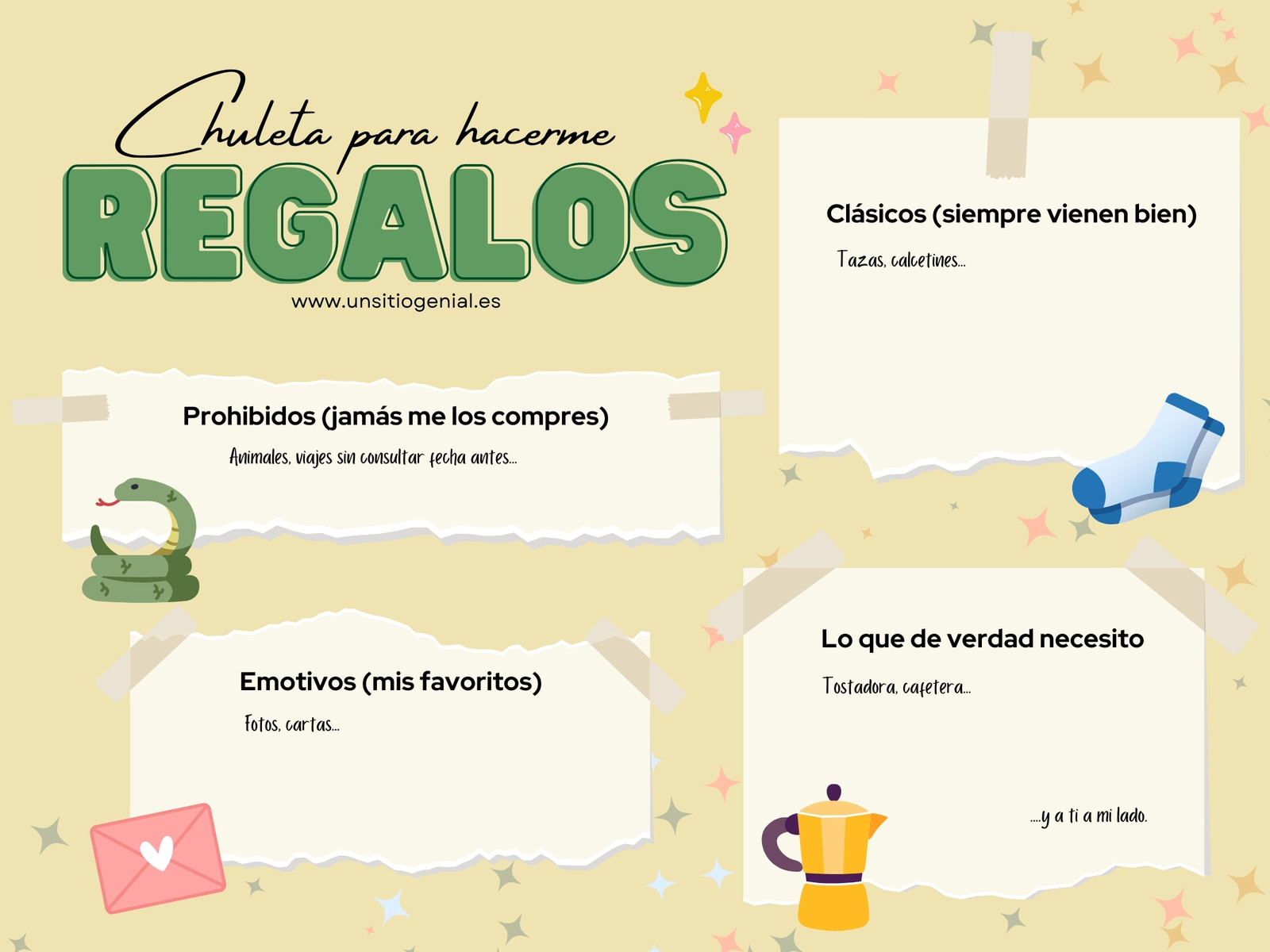 Mapa Mental Gráfico Chuleta Para Hacer Regalos Original Creativo Artístico Ilustrado Verde