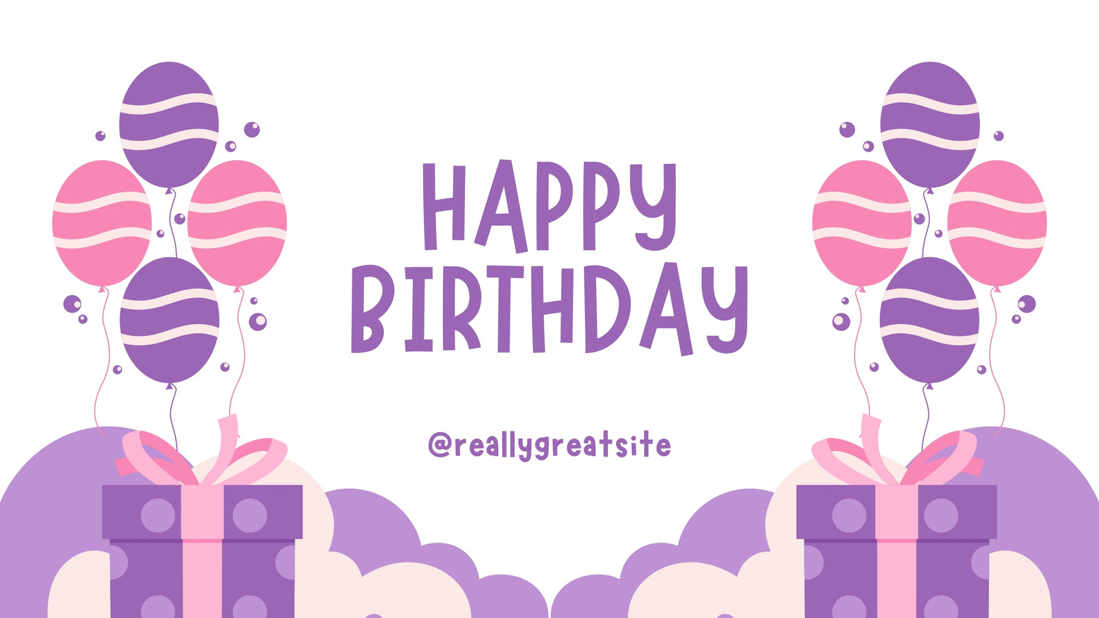 Purple And Pink Illustrative Happy Birthday Group Greeting Card