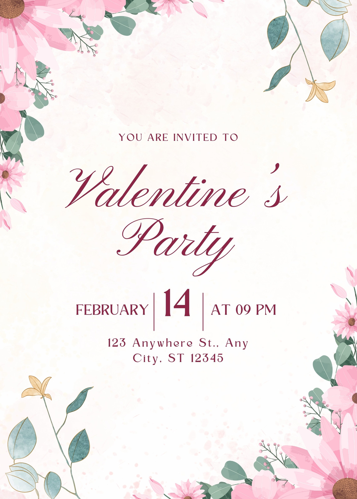 Pink Watercolor Valentine's Party Poster