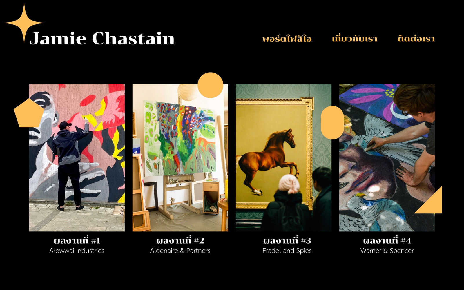 สีดำ สีเหลือง สนุกสนาน ตัวหนา แสดงผลงาน พอร์ตโฟลิโอ โปรโตไทป์เดสก์ท็อป