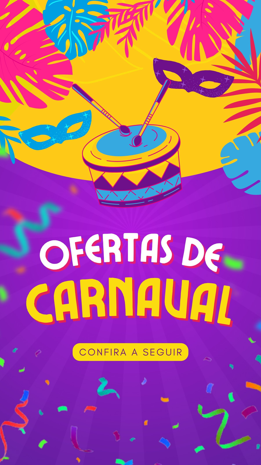 Story bloco carnaval oferta de carnaval roxo colorido festivo