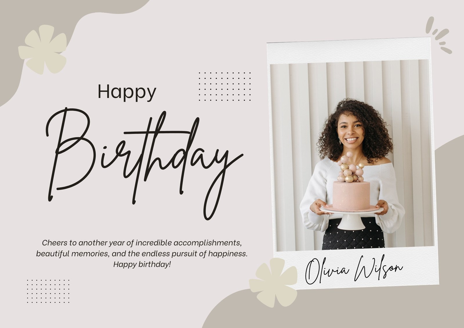 Cream and White Organic Illustrations Birthday A4