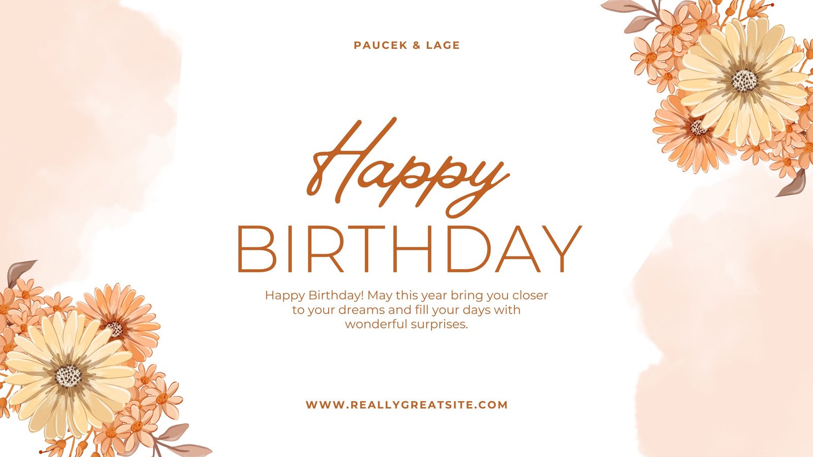 Orange Flower Watercolor Happy Birthday Group Greeting Card