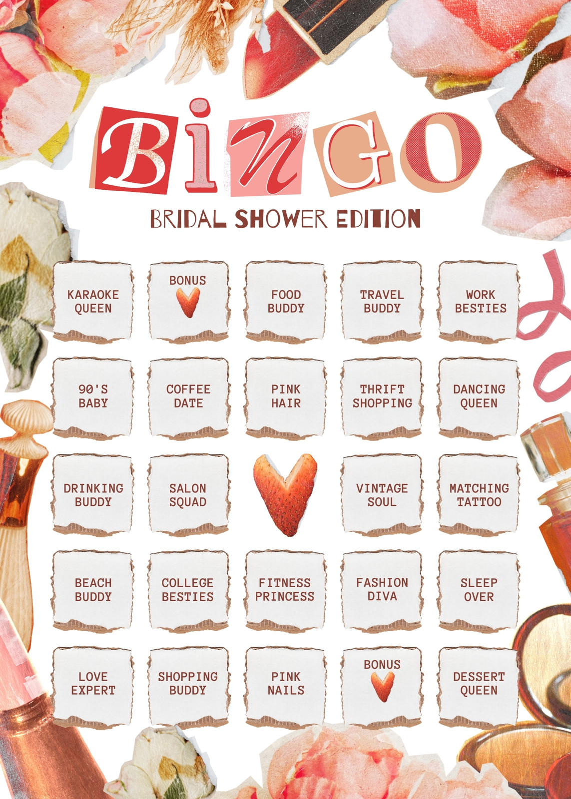 Thẻ bingo tiệc cưới scrapbook hồng Thẻ bingo tiệc cưới scrapbook hồng