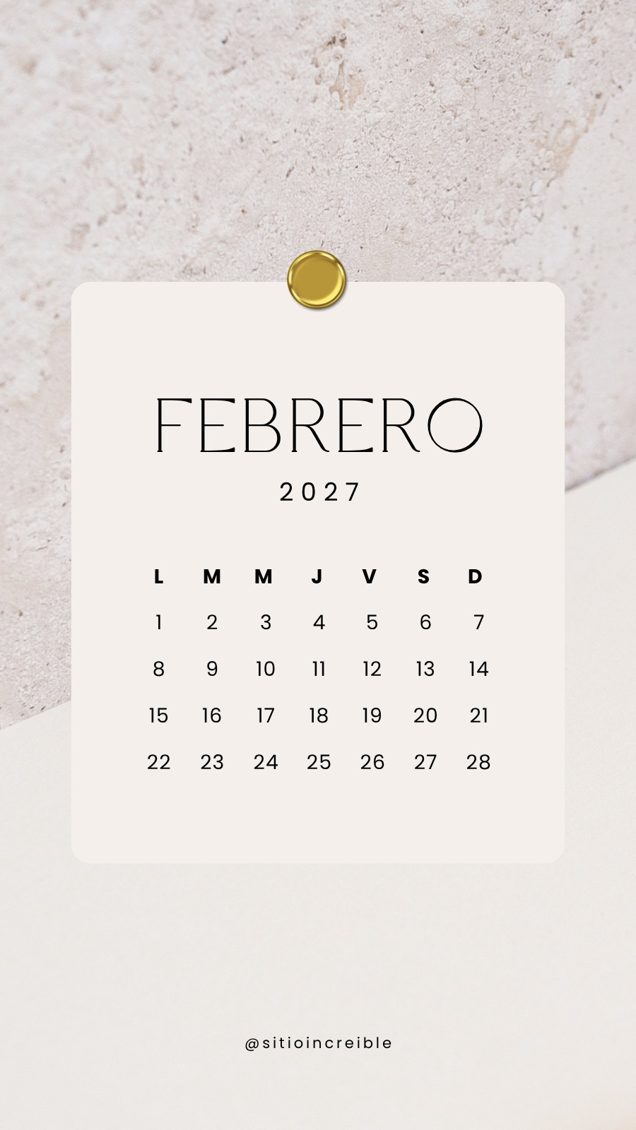 Historia de Instagram Calendario Febrero 2027 Aesthetic Minimalista Rosa