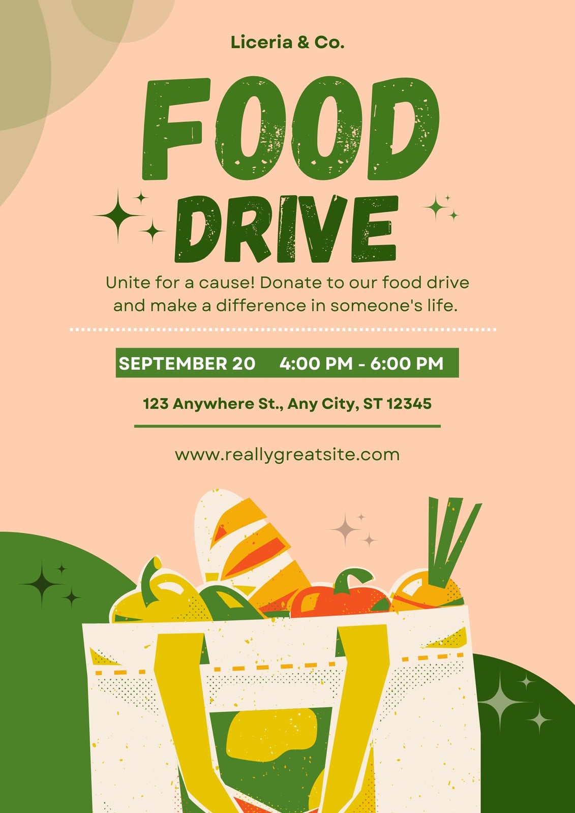 Green and Beige Illustrative Food Drive Flyer