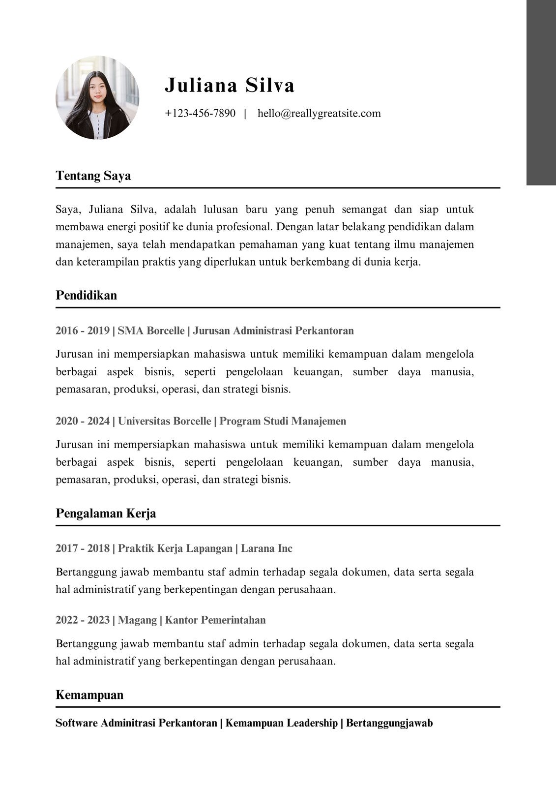 Putih Minimalis Sederhana Profesional Administrasi Perkantoran Resume