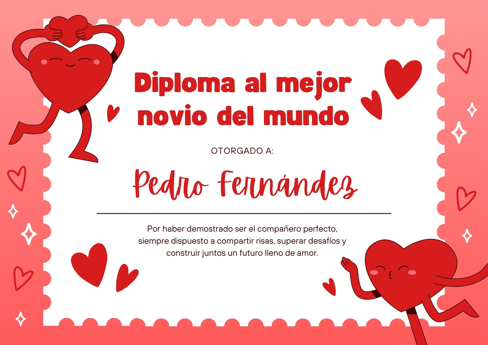 Certificado Diploma de San Valentín Ilustrado Rojo Certificado Diploma de San Valentín Ilustrado Rojo