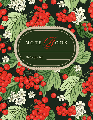 Floral Berry Patterned Spiral Notebook Cover Canva template, red and green