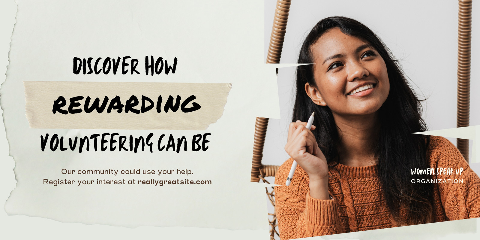 Gain Volunteers/ Raise Funds Banner in Grey Beige Black Bold Type and Grunge Style