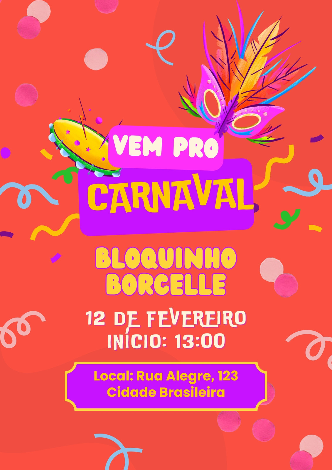 Carnaval Convite Bloquinho Colorido Divertido Documento A4