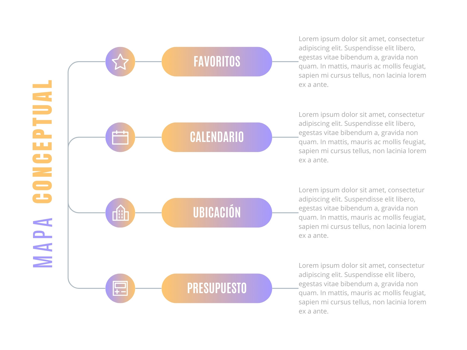 Mapa conceptual Negocio degradado iconos Moderno Lila y naranja