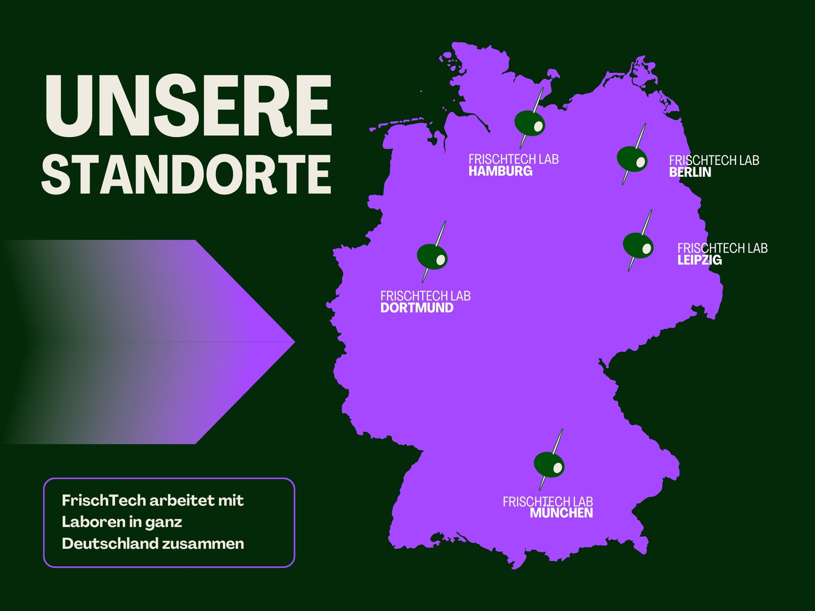 Dunkle Infografik mit Deutschlandkarte in Schwarz Lila Weiß