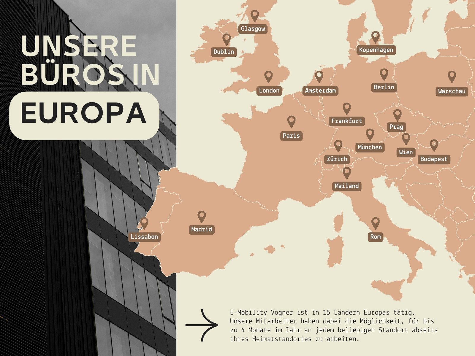 Infografik mit Europakarte in minimalistischem Stil in Beige Apricot Schwarz