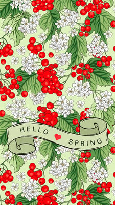 Aesthetic Floral Elegant Spring Phone Wallpaper Canva template, red and green