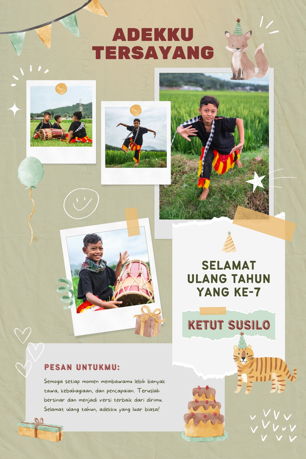 Kolase Foto Ulang Tahun Ilustratif Menyenangkan Hijau dan Merah Tua Kolase Foto Ulang Tahun Ilustratif Menyenangkan Hijau dan Merah Tua