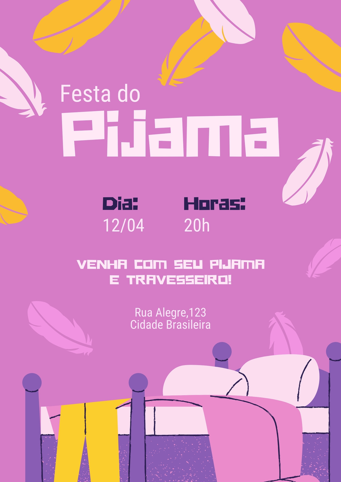 Convite Virtual Festa do Pijama Ilustrado Rosa