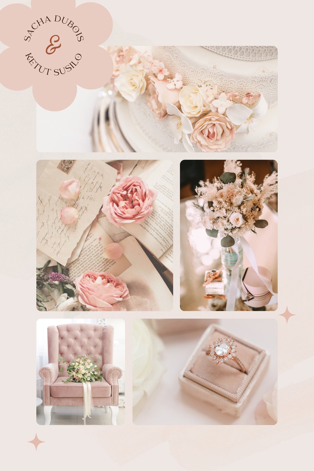 Merah Muda Elegan Pernikahan Kolase Foto