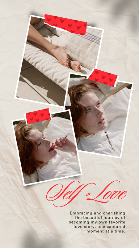 Aesthetic Elegant Self-Love Affirmations Motivational Instagram Reel Canva template, beige and red