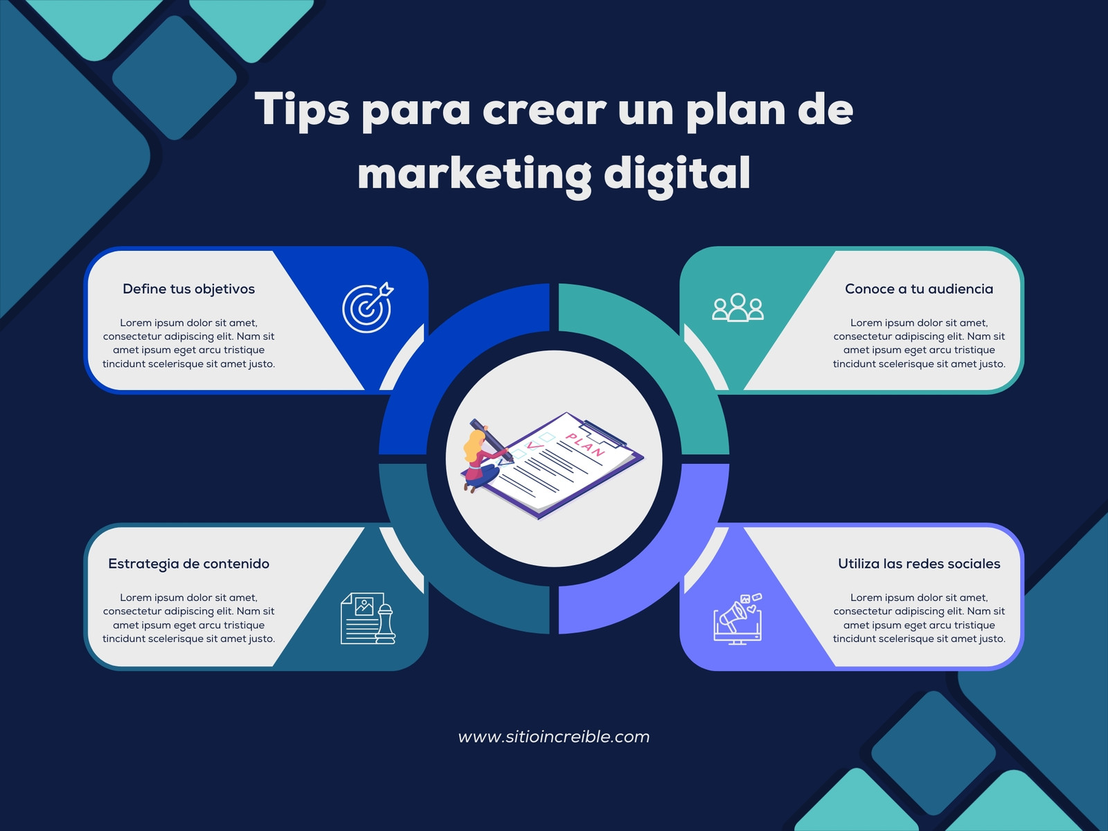 Gráfica Plan de Marketing Digital ilustrativo azul