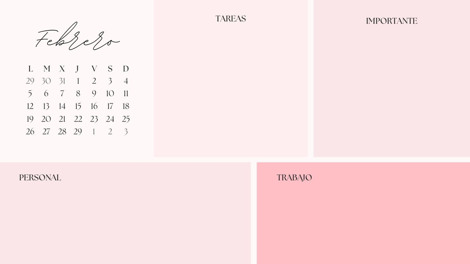 Fondo de pantalla ordenador organizador febrero 2024 Minimalista Rosa