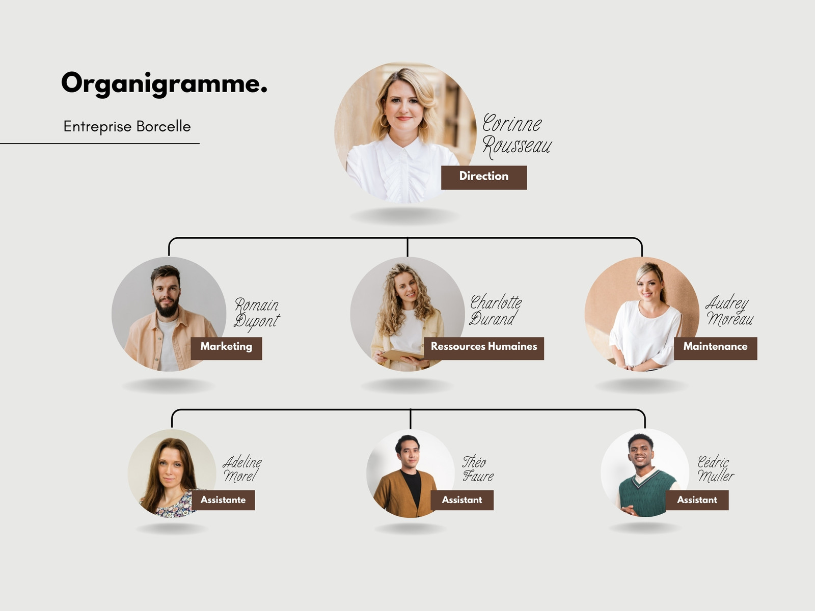 Graphique Organigramme Entreprise Minimaliste Élégant Marron et Beige