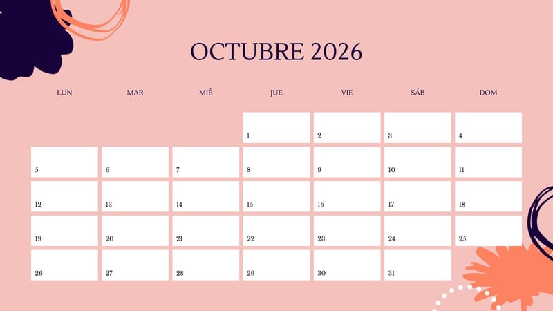 Calendarios de octubre 2026 para imprimir - Plantillas | Canva