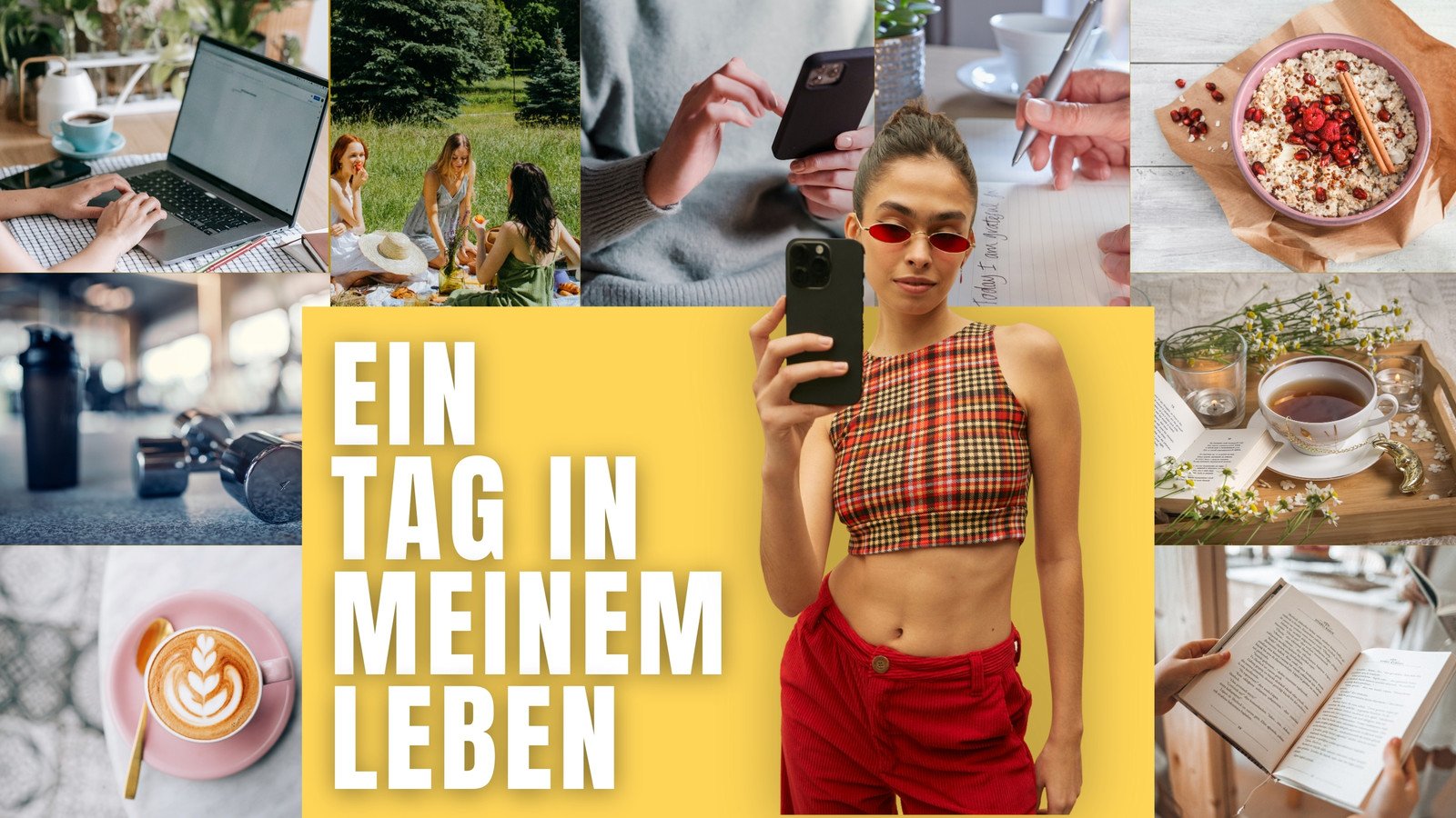 Gelb Weiß Modern Trendig Collage Daily Vlog Youtube Thumbnail