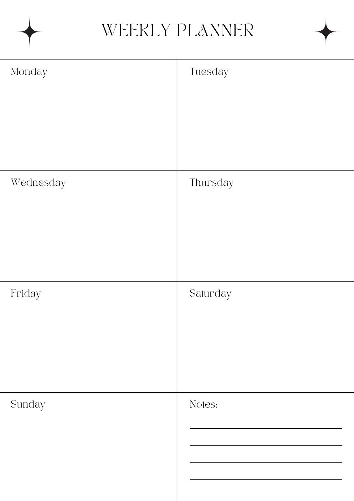 White Minimalistic Striped Lines Weekly Planner