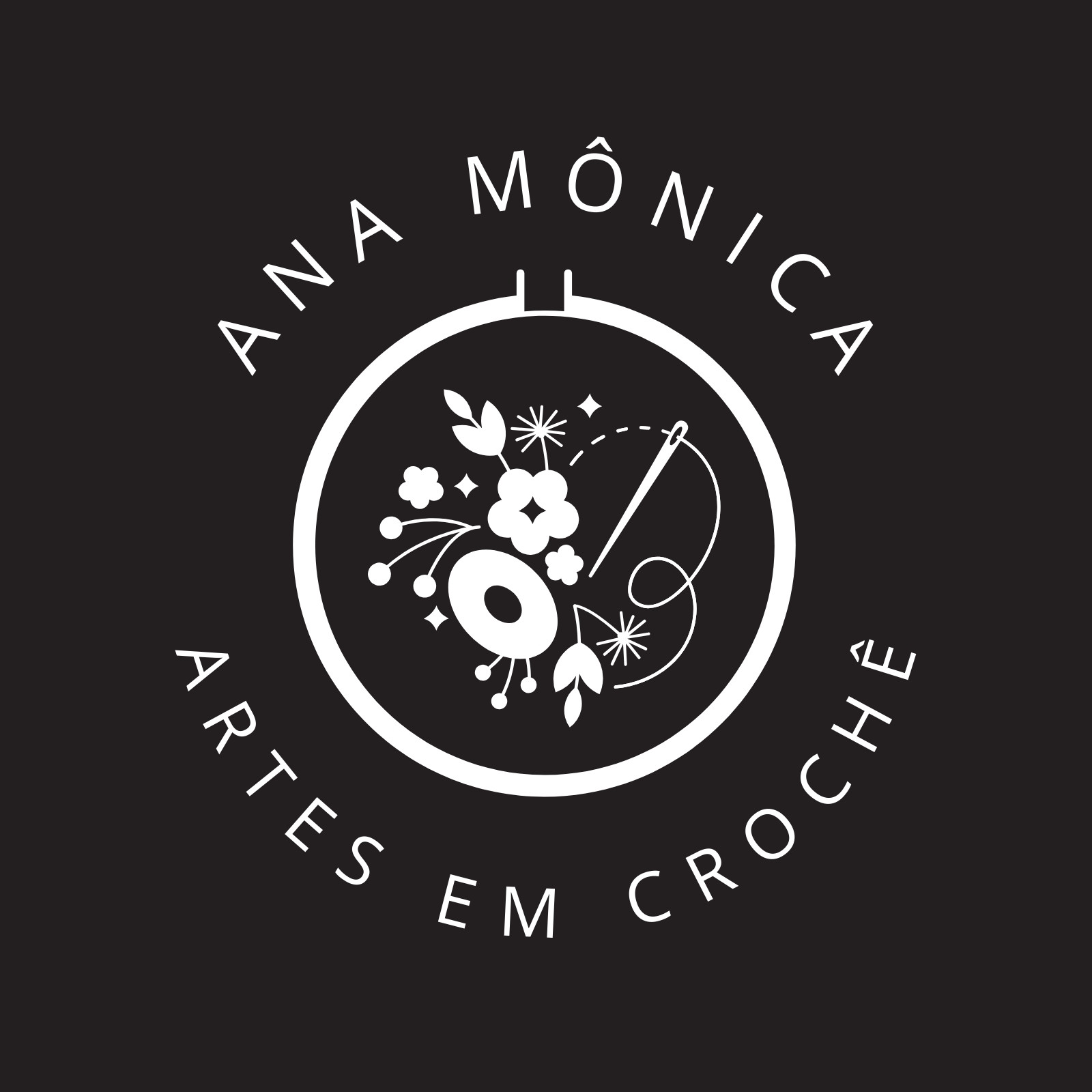 Logotipo artes em crochê moderno minimalista preto e branco